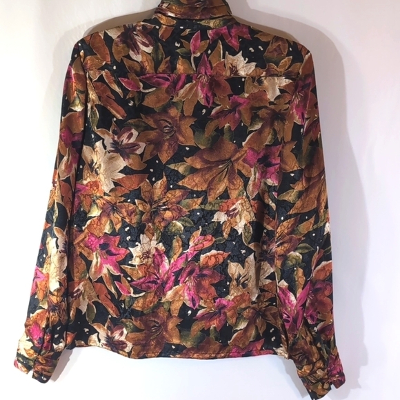 E J Harper Brown Black Rose Green Floral  Dress Suit Blouse Size 6 - Picture 5 of 6